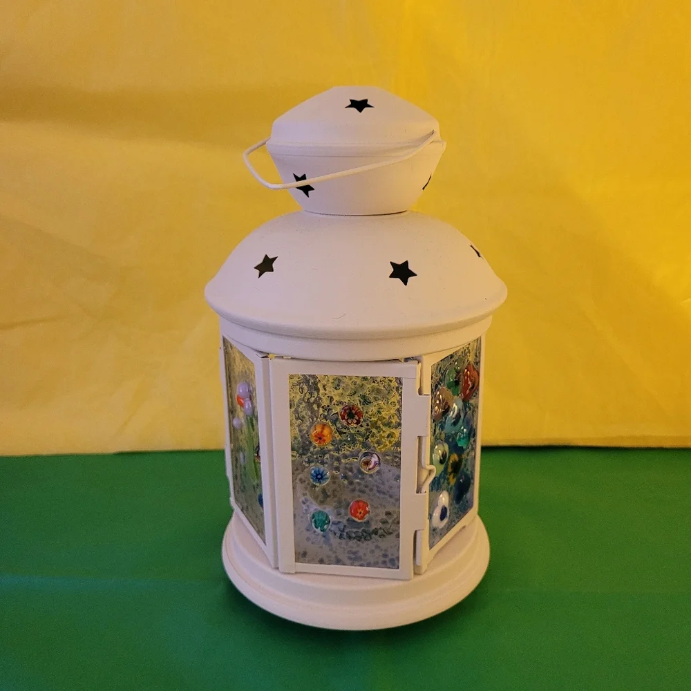 Handmade Metal Lantern with fused Glass (310)